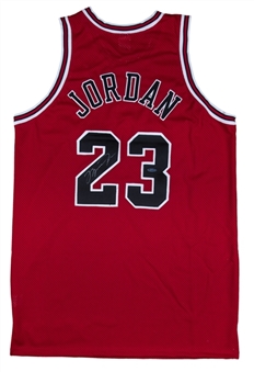 Michael Jordan Signed Pro Cut Chicago Bulls #23 Road Jersey (UDA) 